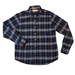 The Normal Brand mens L Large blue plaid soft cotton flannel button up shirt EUC